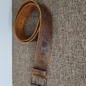 Vintage Landes Italian Leather Made Canada Floral Thick Gormet Belt Sz L Womens